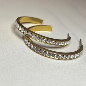14K Gold Filled Hoop‎ Earrings with Rhinestone Embellishments, Statement Jewelry